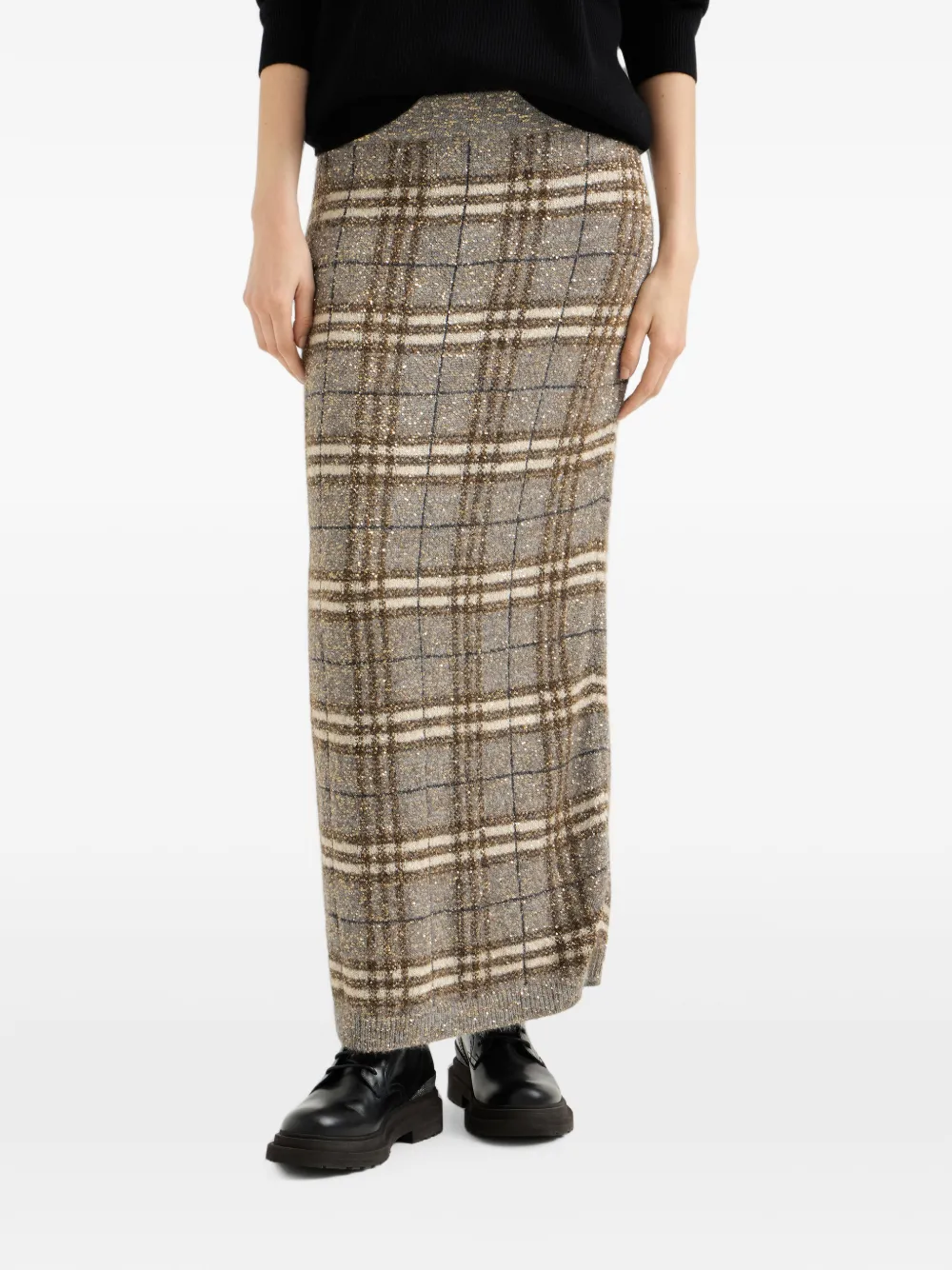 Brunello Cucinelli Prince of Wales gebreide rok Grijs