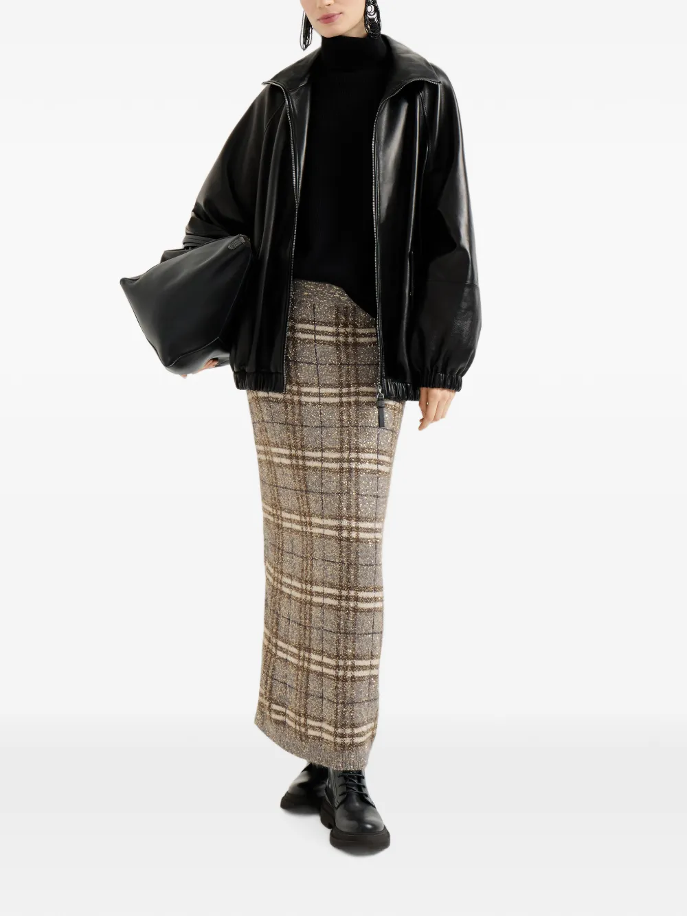 Brunello Cucinelli Prince of Wales gebreide rok Grijs
