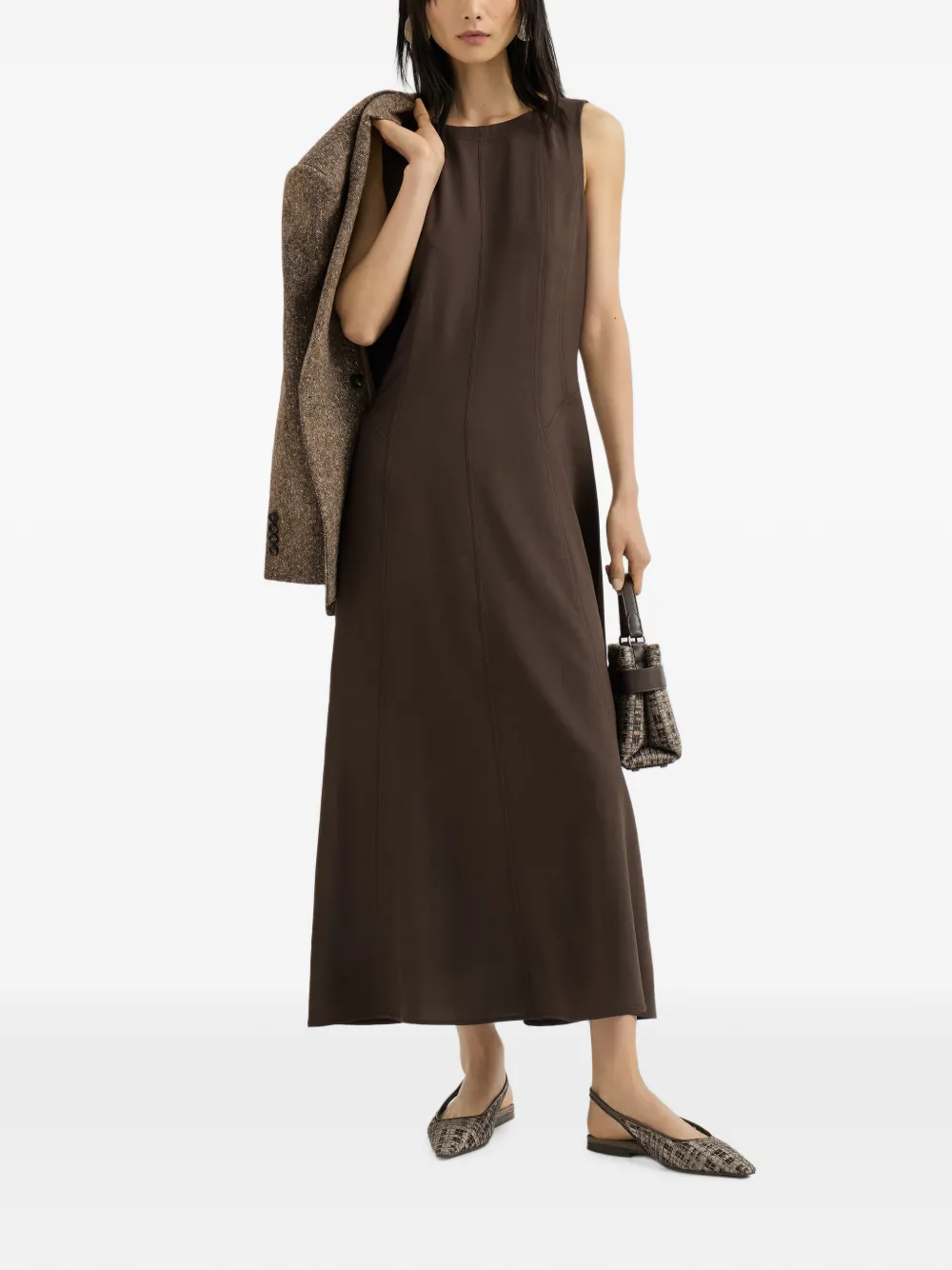 Brunello Cucinelli precious check embroidery slingback flats in suede Bruin