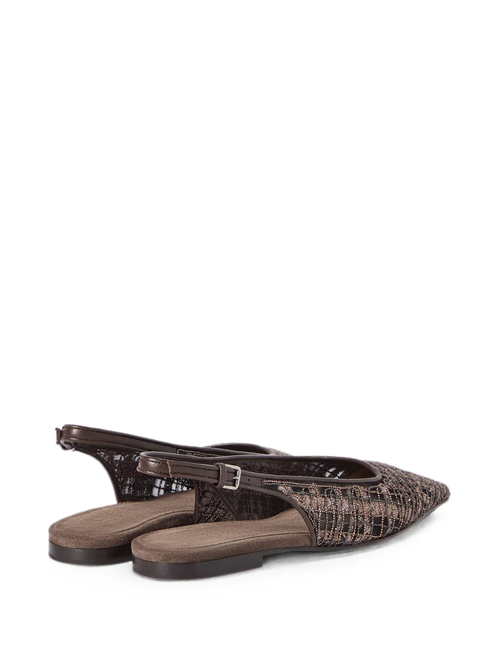 Brunello Cucinelli precious check embroidery slingback flats in suede Bruin