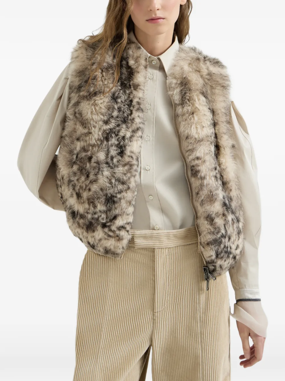 Brunello Cucinelli lynx-effect shearling reversible vest - Nude
