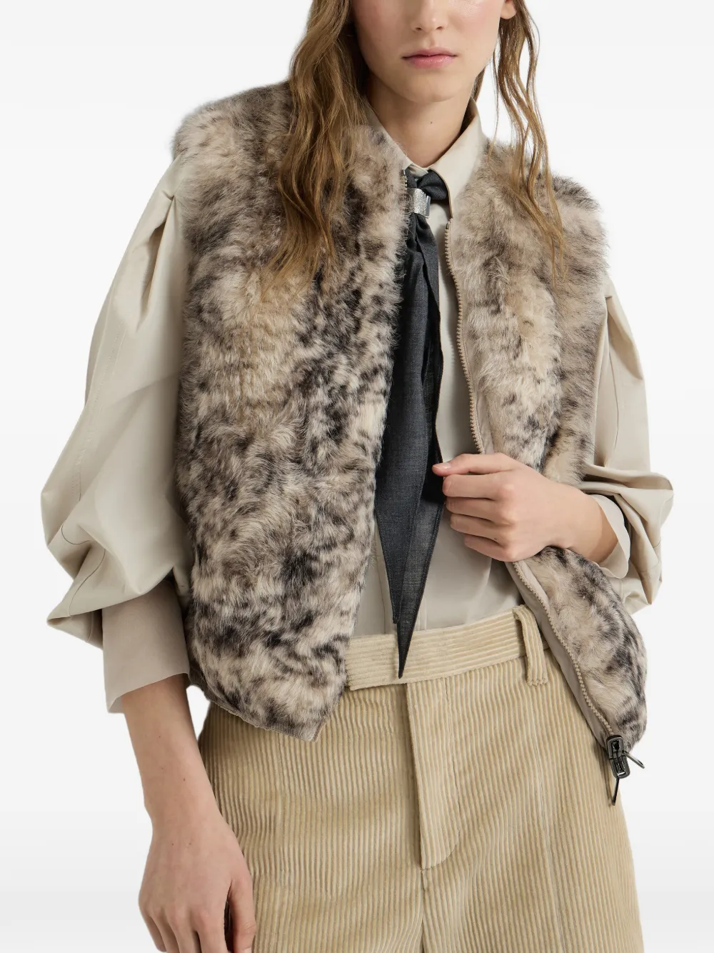 Brunello Cucinelli Lammy omkeerbare top met lynx-effect Beige