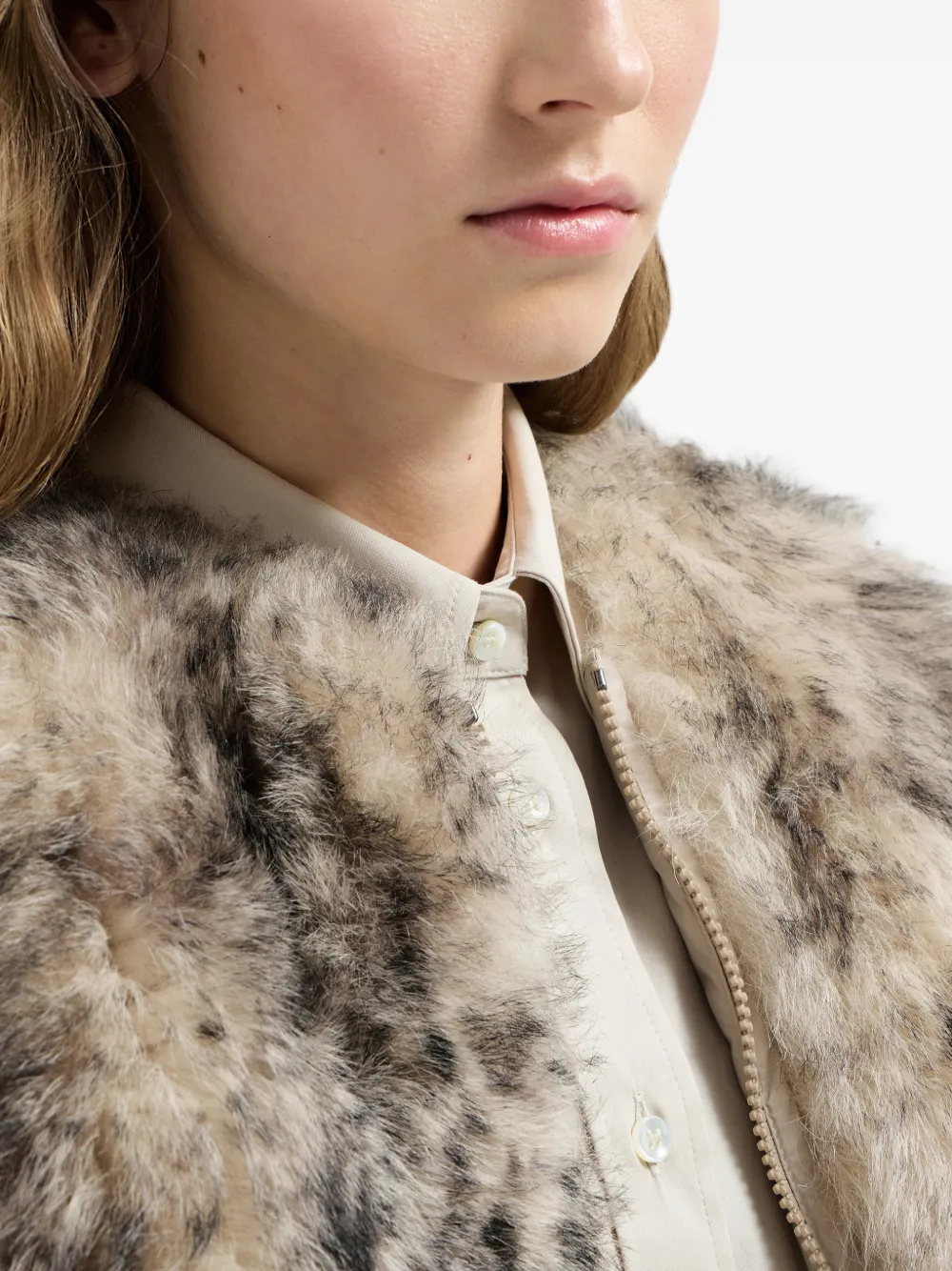Brunello Cucinelli Lammy omkeerbare top met lynx-effect Beige