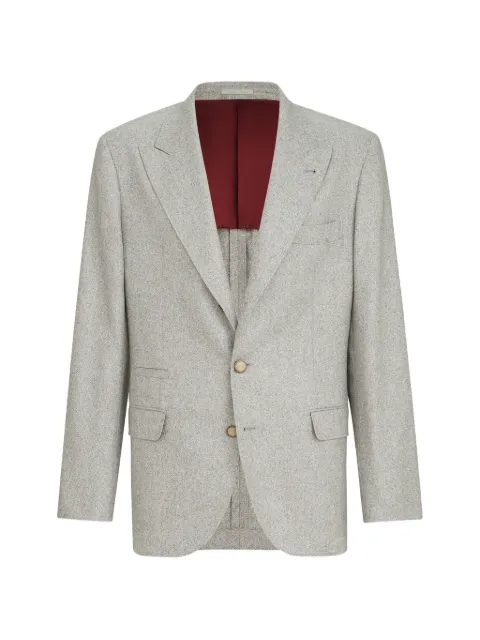 Brunello Cucinelli silk and cashmere cavalry tweed deconstructed blazer with large peak lapels
