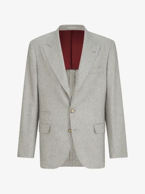 Brunello Cucinelli silk and cashmere cavalry tweed deconstructed blazer with large peak lapels