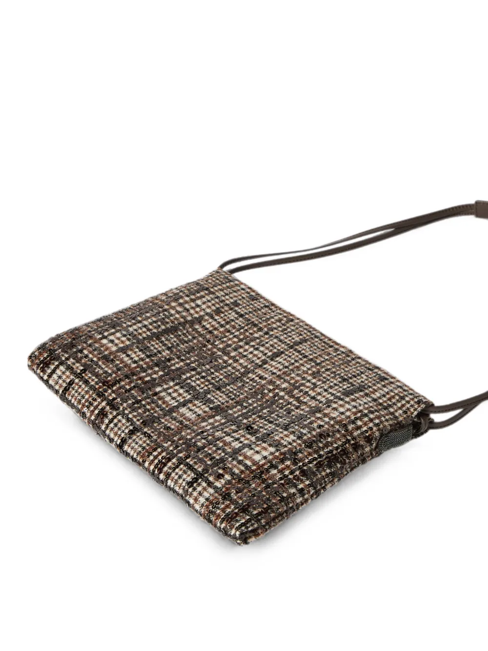 Brunello Cucinelli Waterbestendige geruite alpaca en wollen tas met degradé borduurwerk Bruin