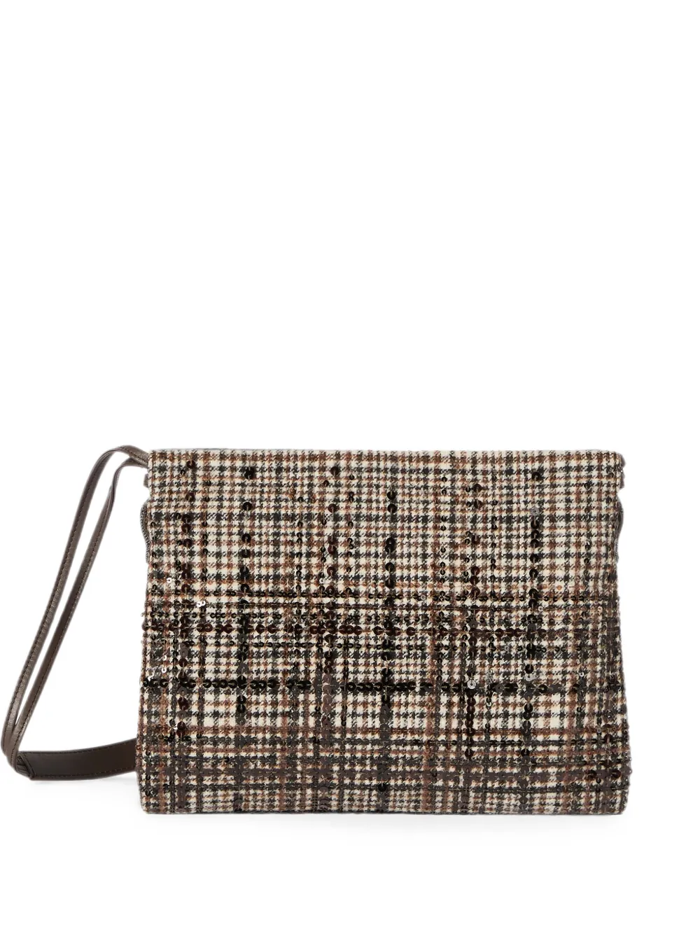 Brunello Cucinelli Pouch impermeabile in alpaca e lana con ricamo - Marrone