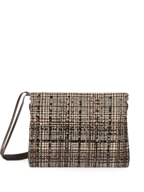 Brunello Cucinelli bolsa de mano de lana y alpaca a cuadros impermeable con bordado deslumbrante