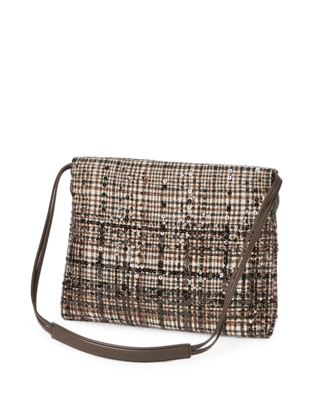 Brunello Cucinelli Waterbestendige geruite alpaca en wollen tas met degradé borduurwerk Bruin
