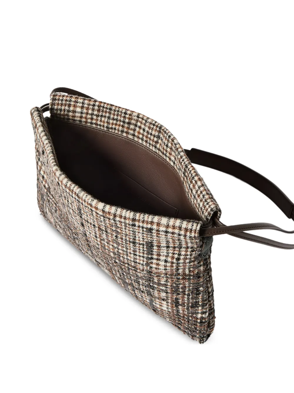 Brunello Cucinelli Waterbestendige geruite alpaca en wollen tas met degradé borduurwerk Bruin
