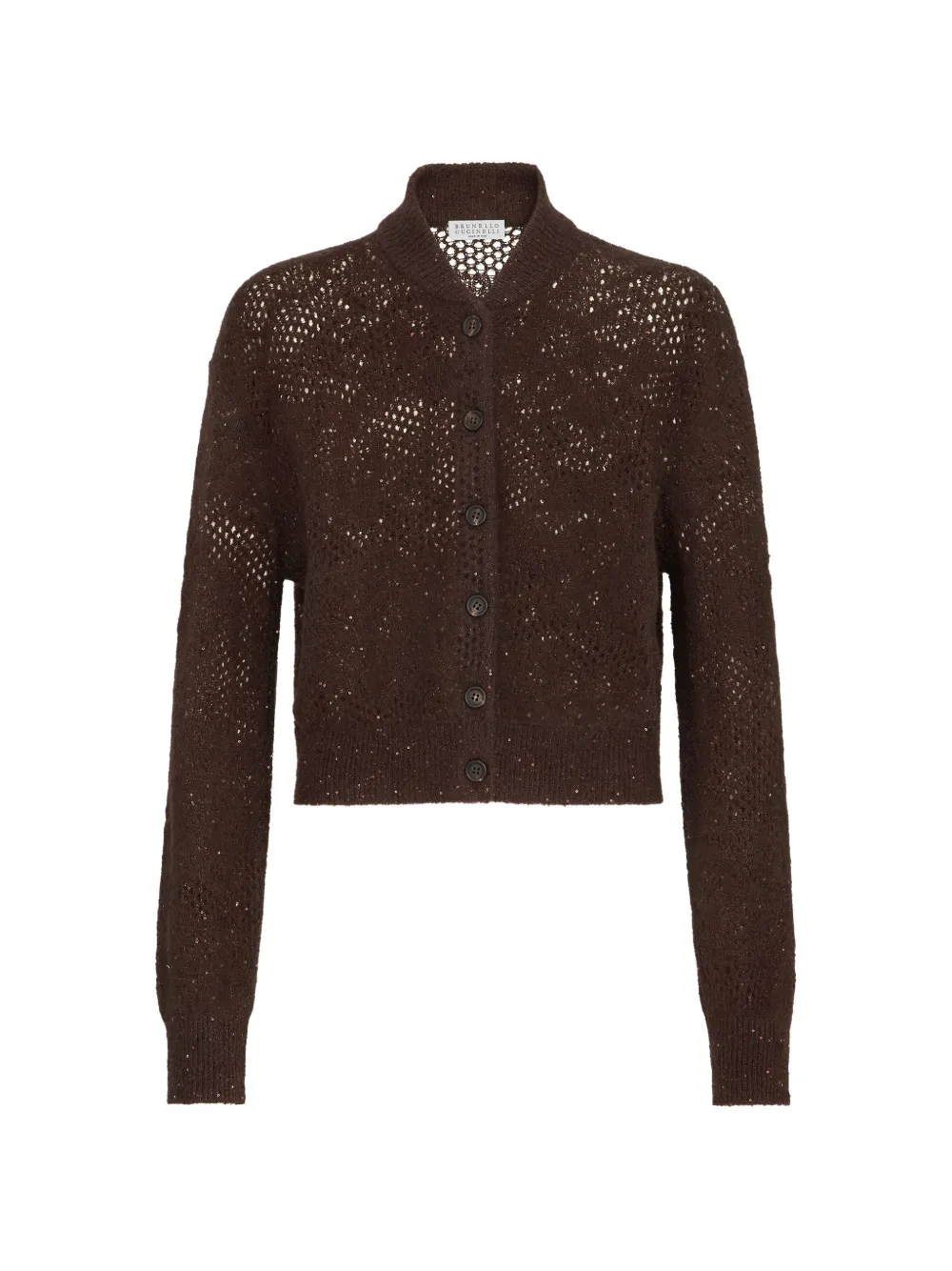 Brunello Cucinelli lace flowers cardigan in sparkling mohair and virgin wool - Braun