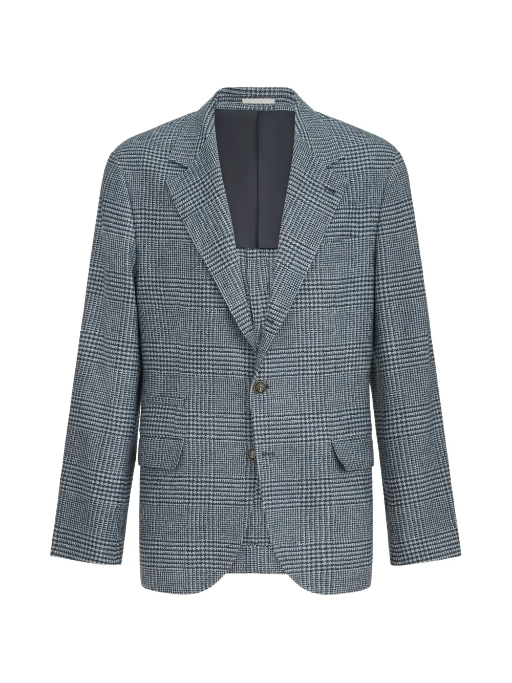 Brunello Cucinelli comfort wool and cashmere Prince of Wales flannel deconstructed blazer with metal buttons - men - Wool/Cashmere/Elastane/Cupro...
