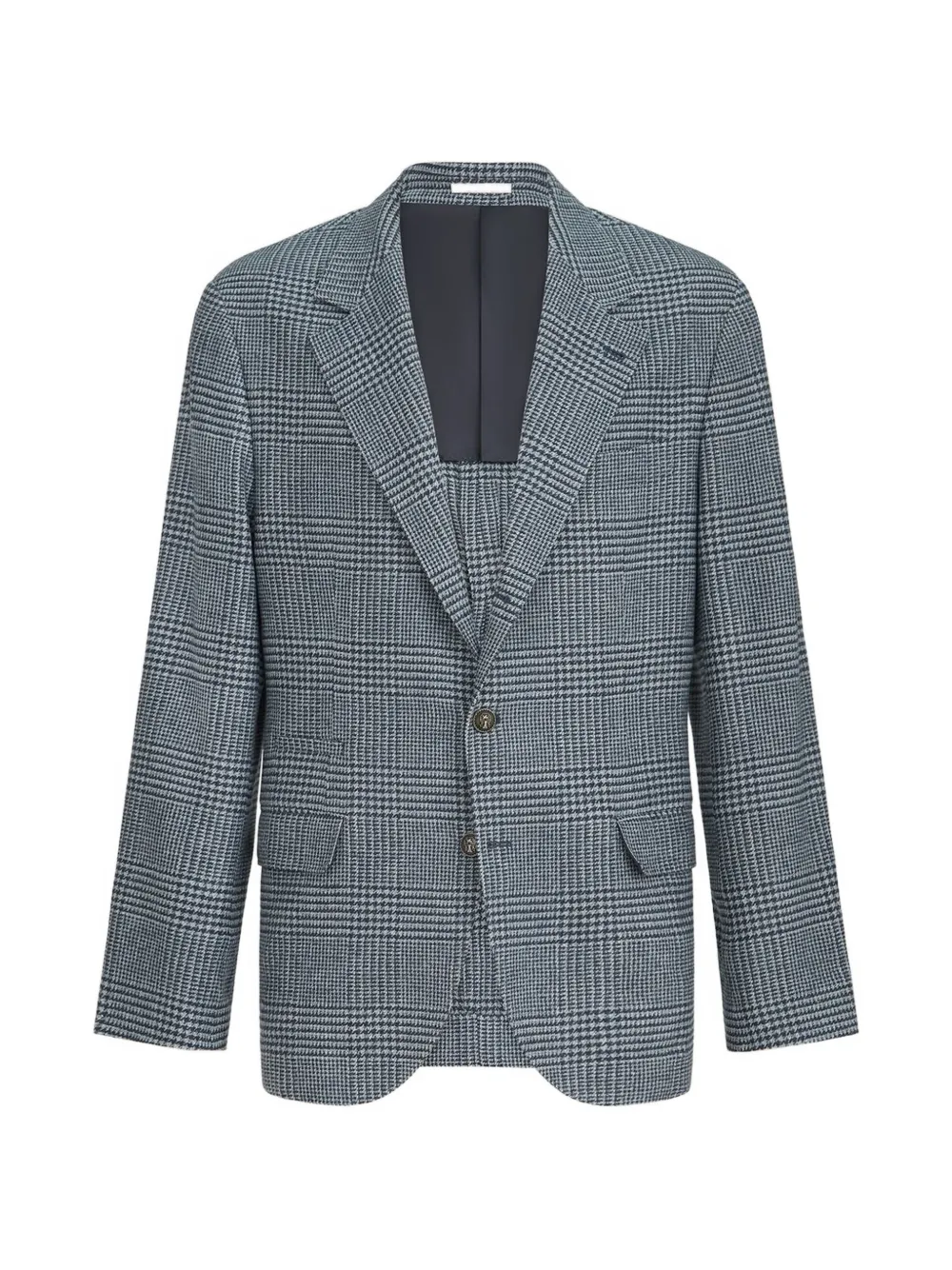 Brunello Cucinelli comfort wool and cashmere Prince of Wales flannel deconstructed blazer with metal buttons - Blue