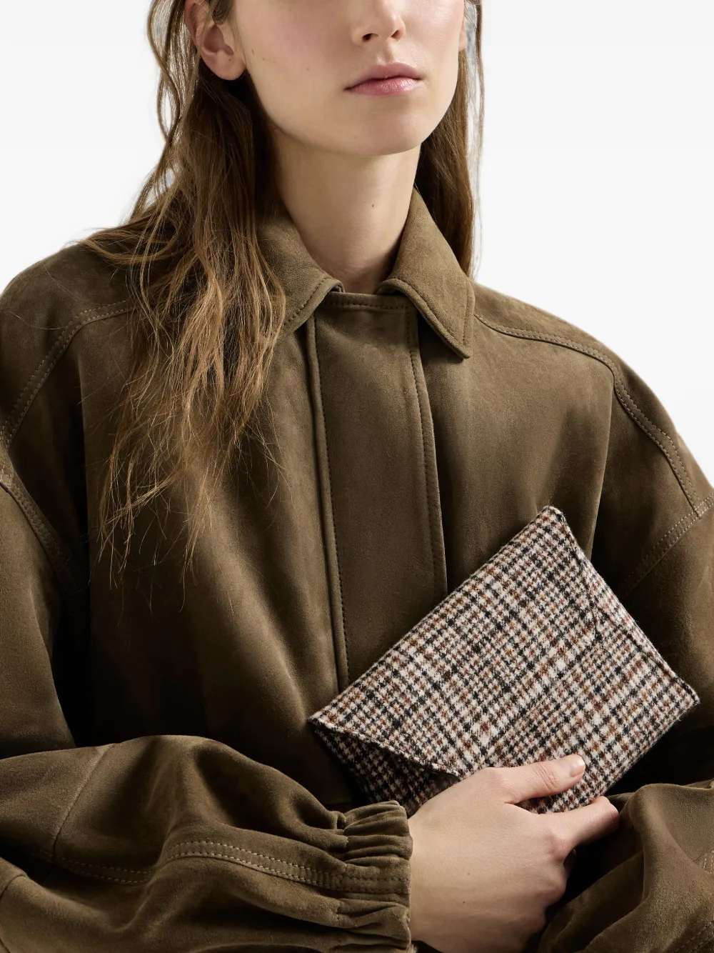 Brunello Cucinelli Duo pochette van waterbestendige alpaca en wol met ketting Beige