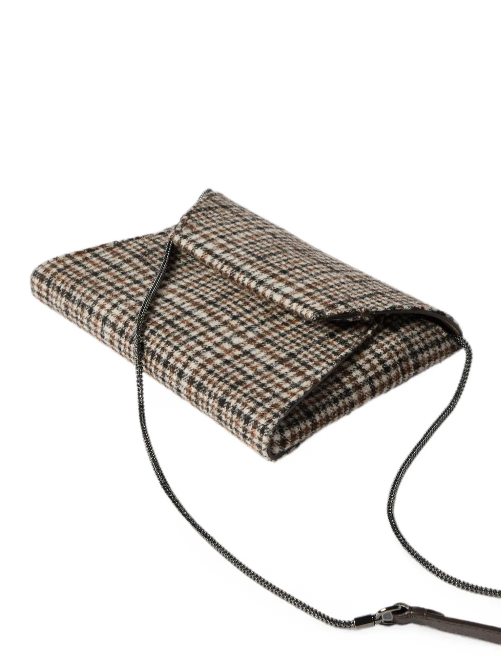 Brunello Cucinelli Duo pochette van waterbestendige alpaca en wol met ketting Beige