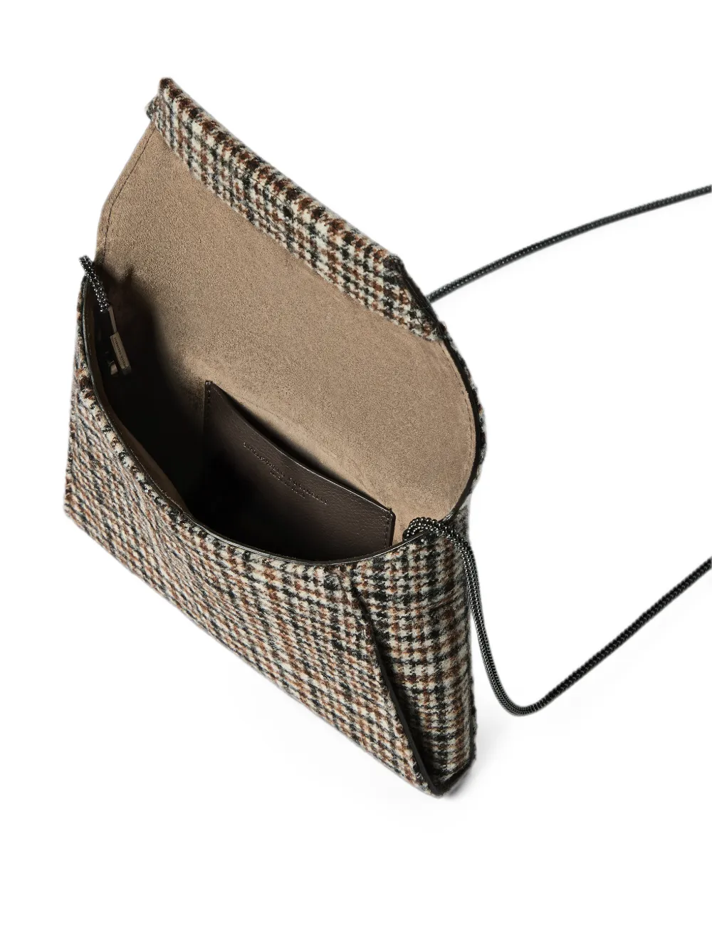 Brunello Cucinelli Duo pochette van waterbestendige alpaca en wol met ketting Beige