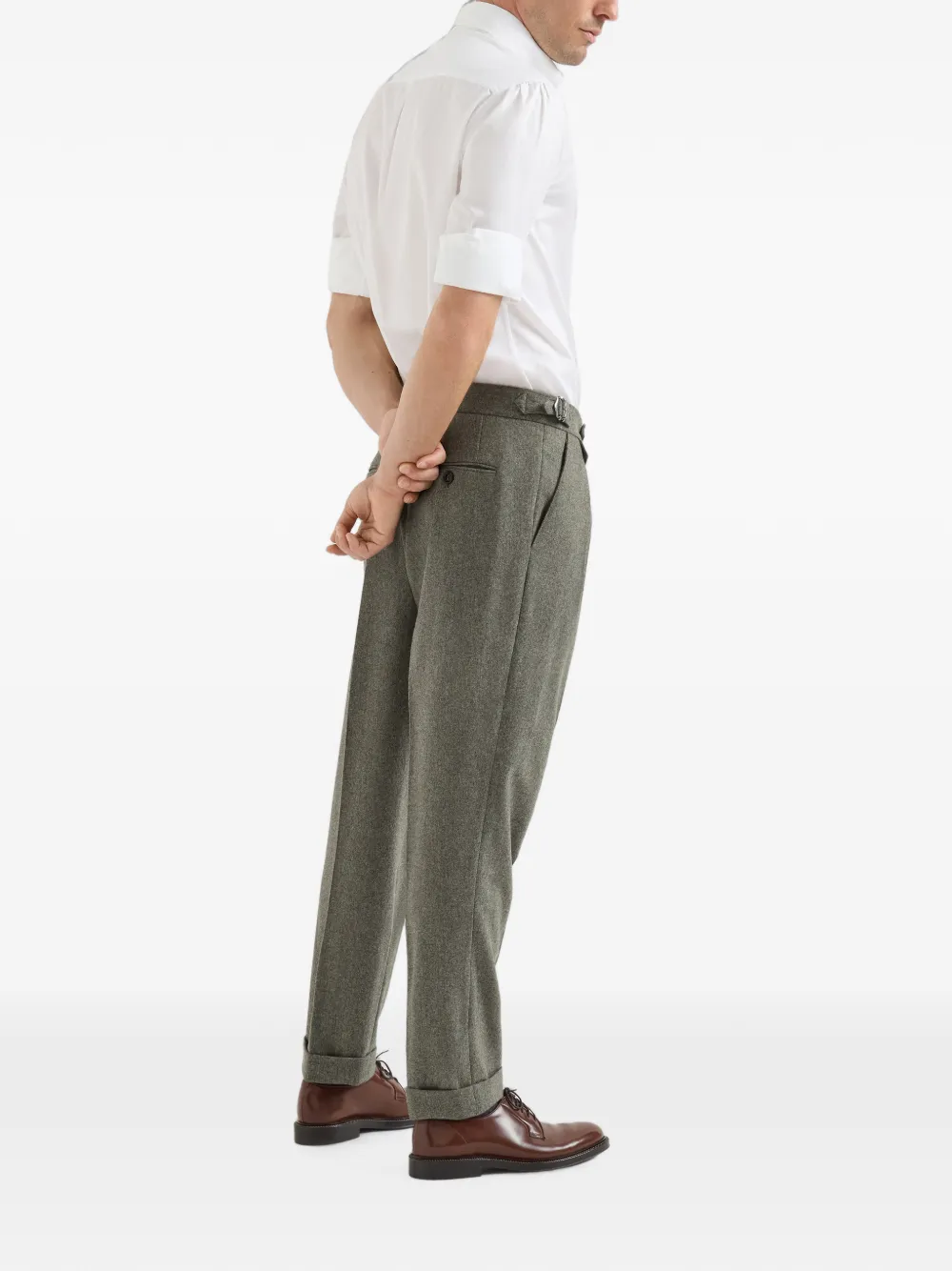 Brunello Cucinelli Scheerwol flanellen broek met dubbele plooien en taillelussen Grijs
