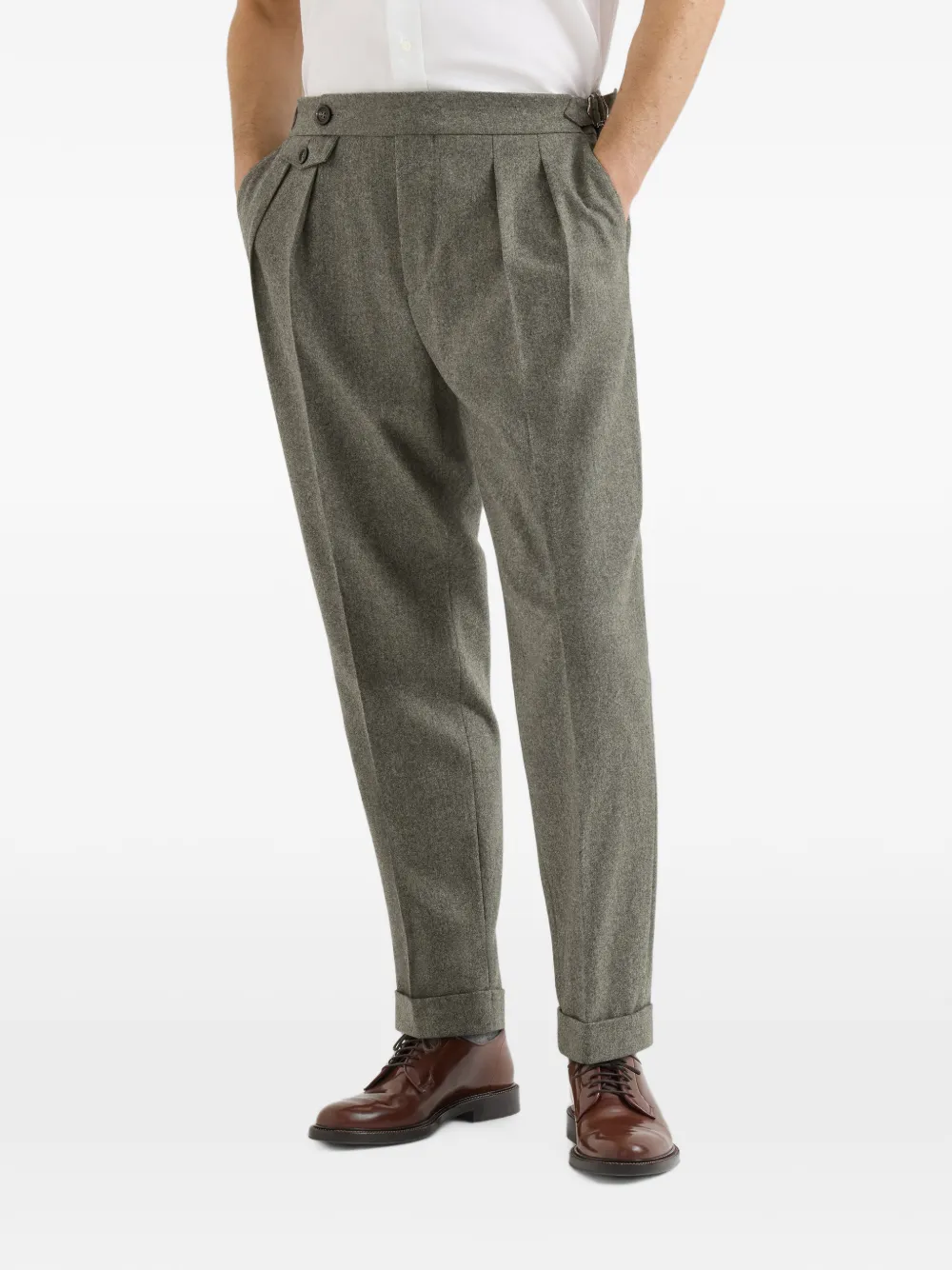Brunello Cucinelli Scheerwol flanellen broek met dubbele plooien en taillelussen Grijs