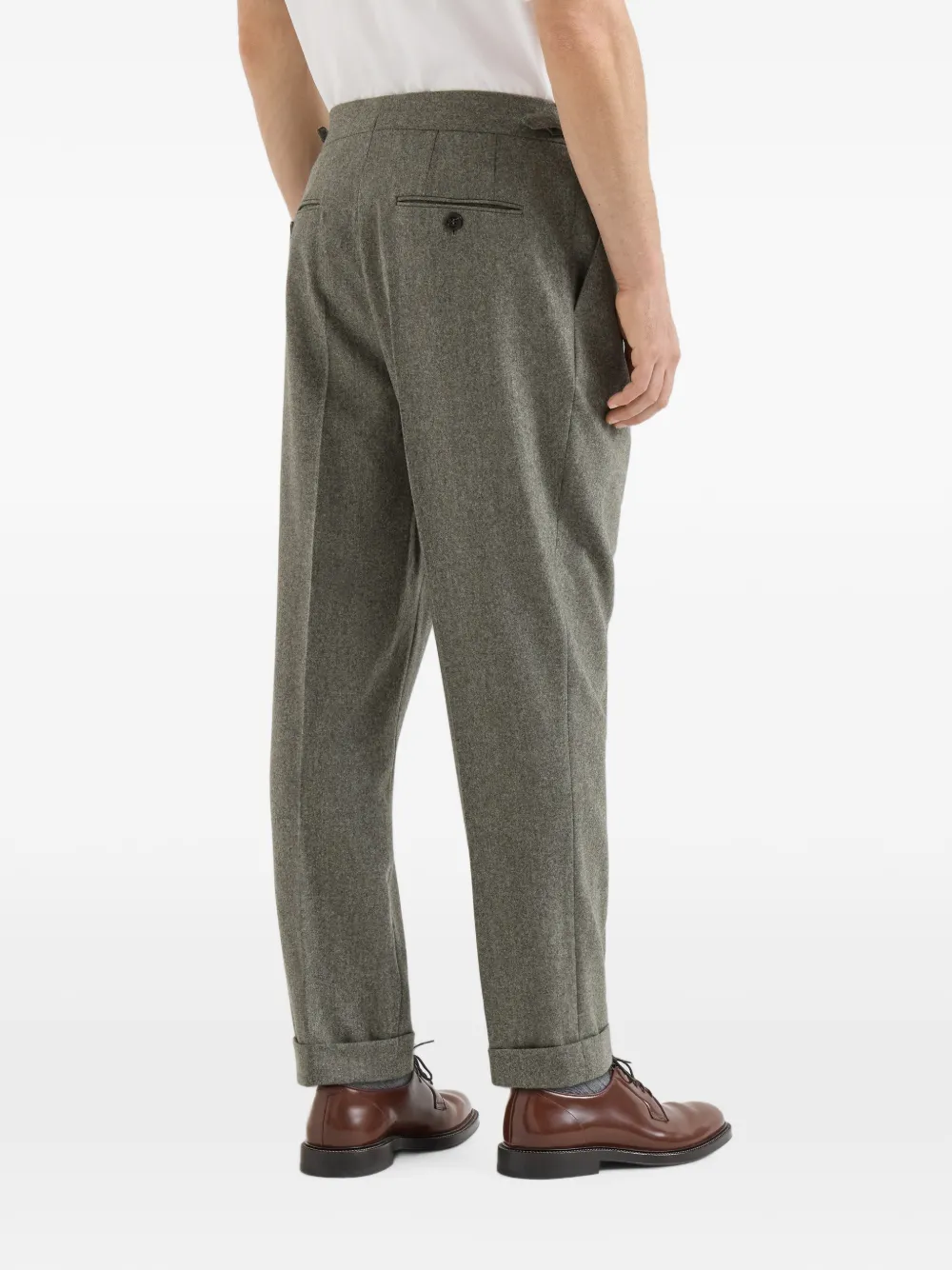 Brunello Cucinelli Scheerwol flanellen broek met dubbele plooien en taillelussen Grijs
