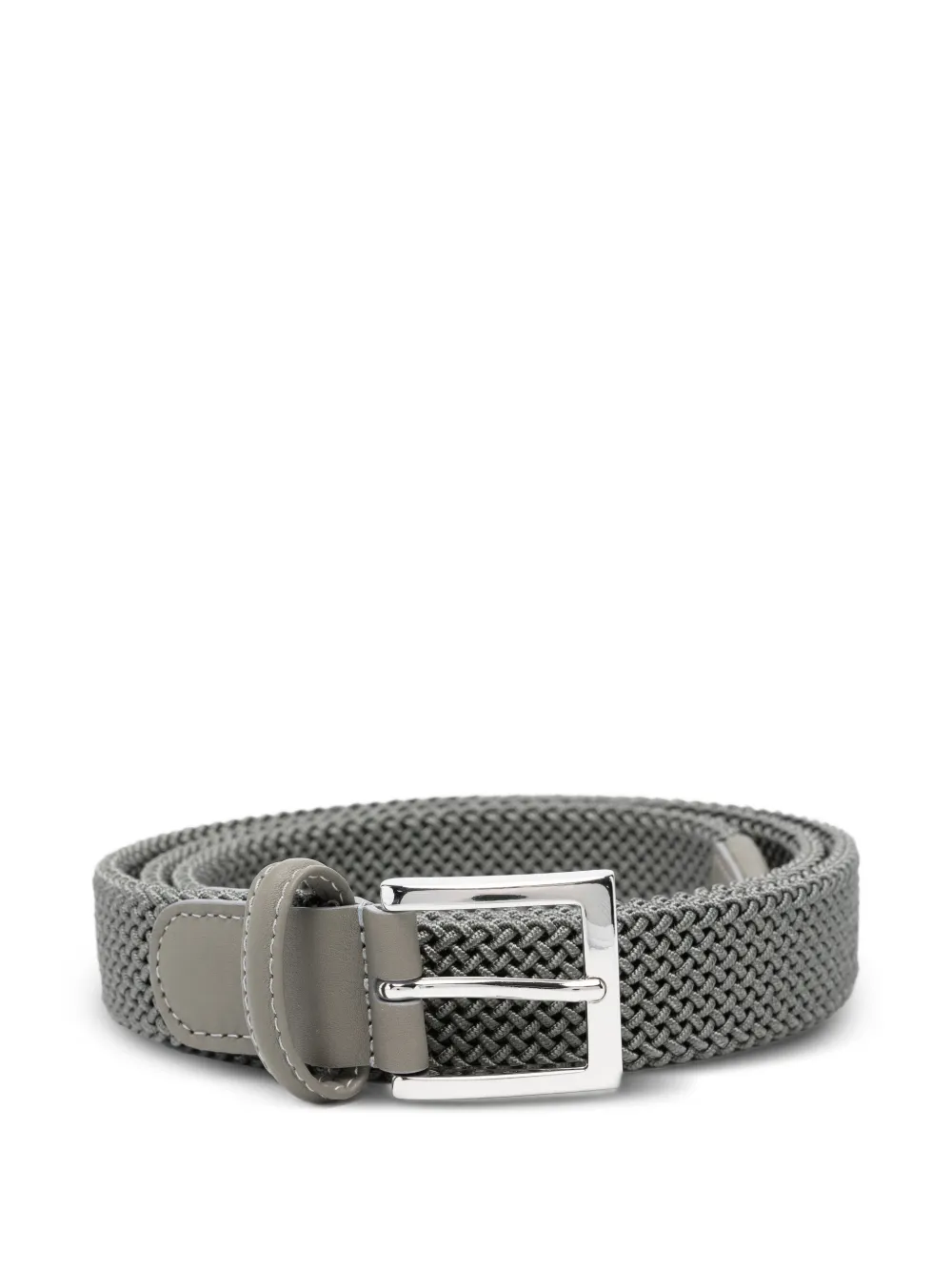 Kiton braided leather-trim belt - Grey