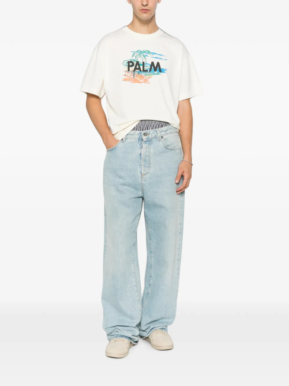 Palm Angels T-shirt met grafische print Beige