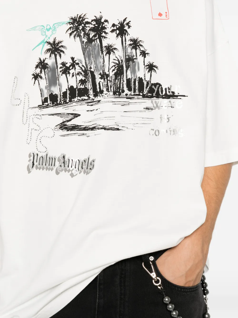 Palm Angels T-shirt verfraaid met stras en grafische print Wit