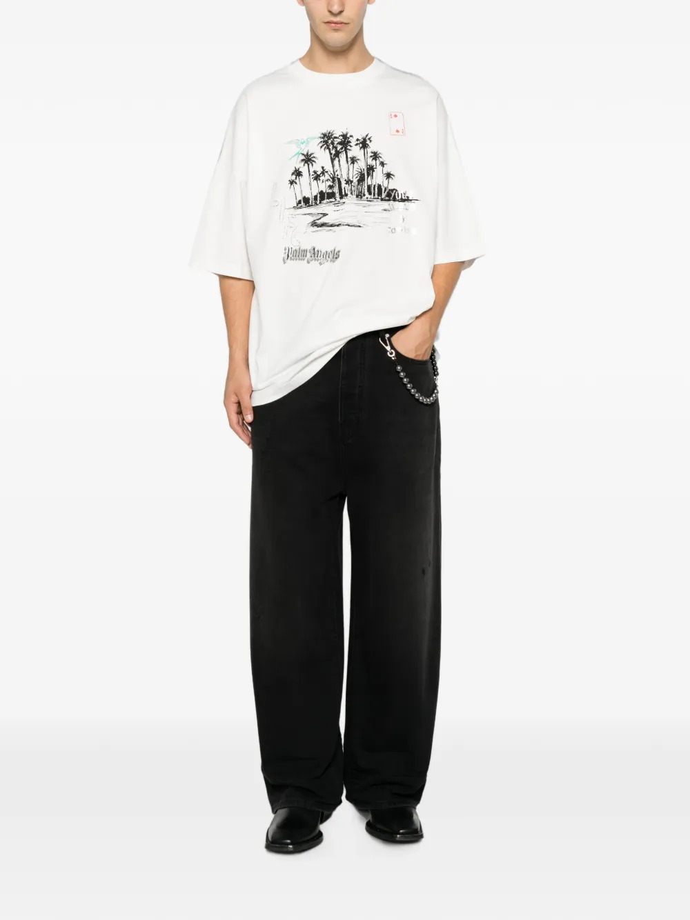 Palm Angels T-shirt verfraaid met stras en grafische print Wit