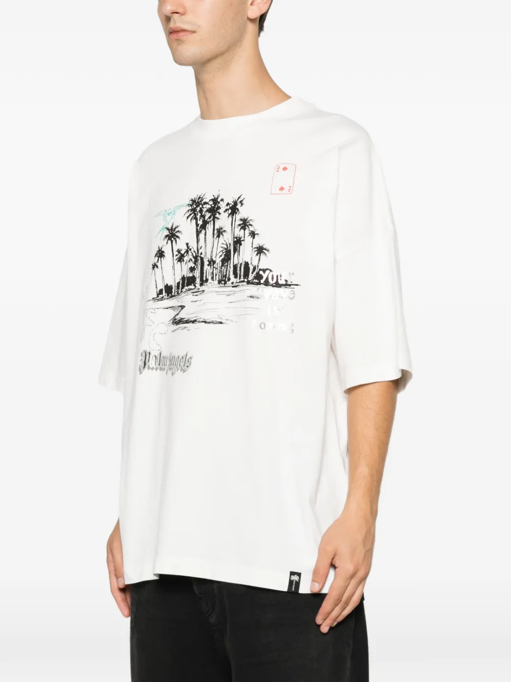 Palm Angels T-shirt verfraaid met stras en grafische print Wit