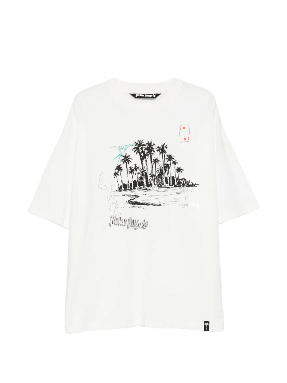 Palm Angels graphic-print rhinestone-embellished T-shirt - Weiß
