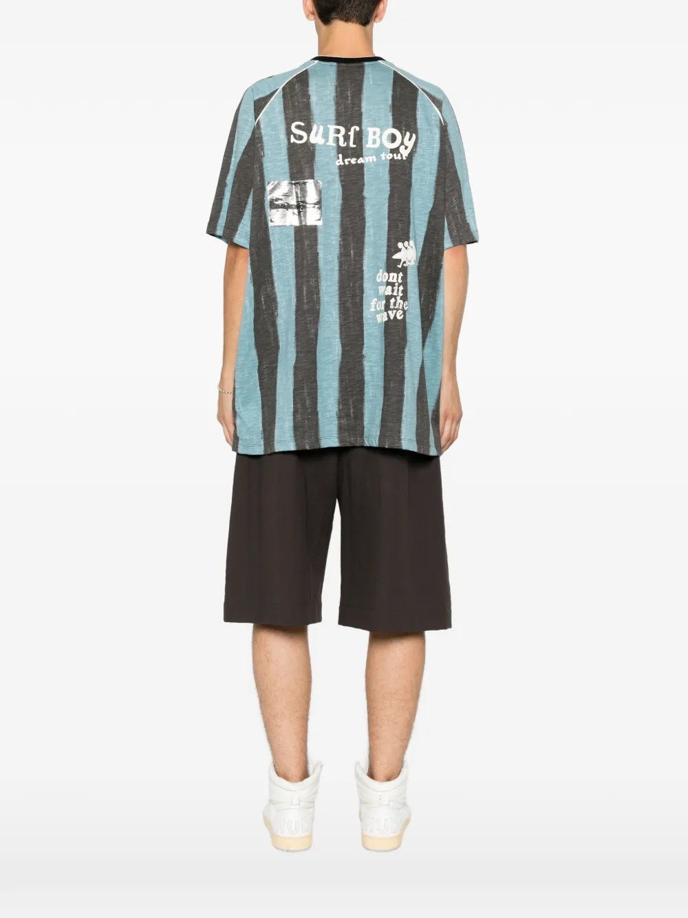 Palm Angels Gestreepte T-shirt met grafische print Blauw