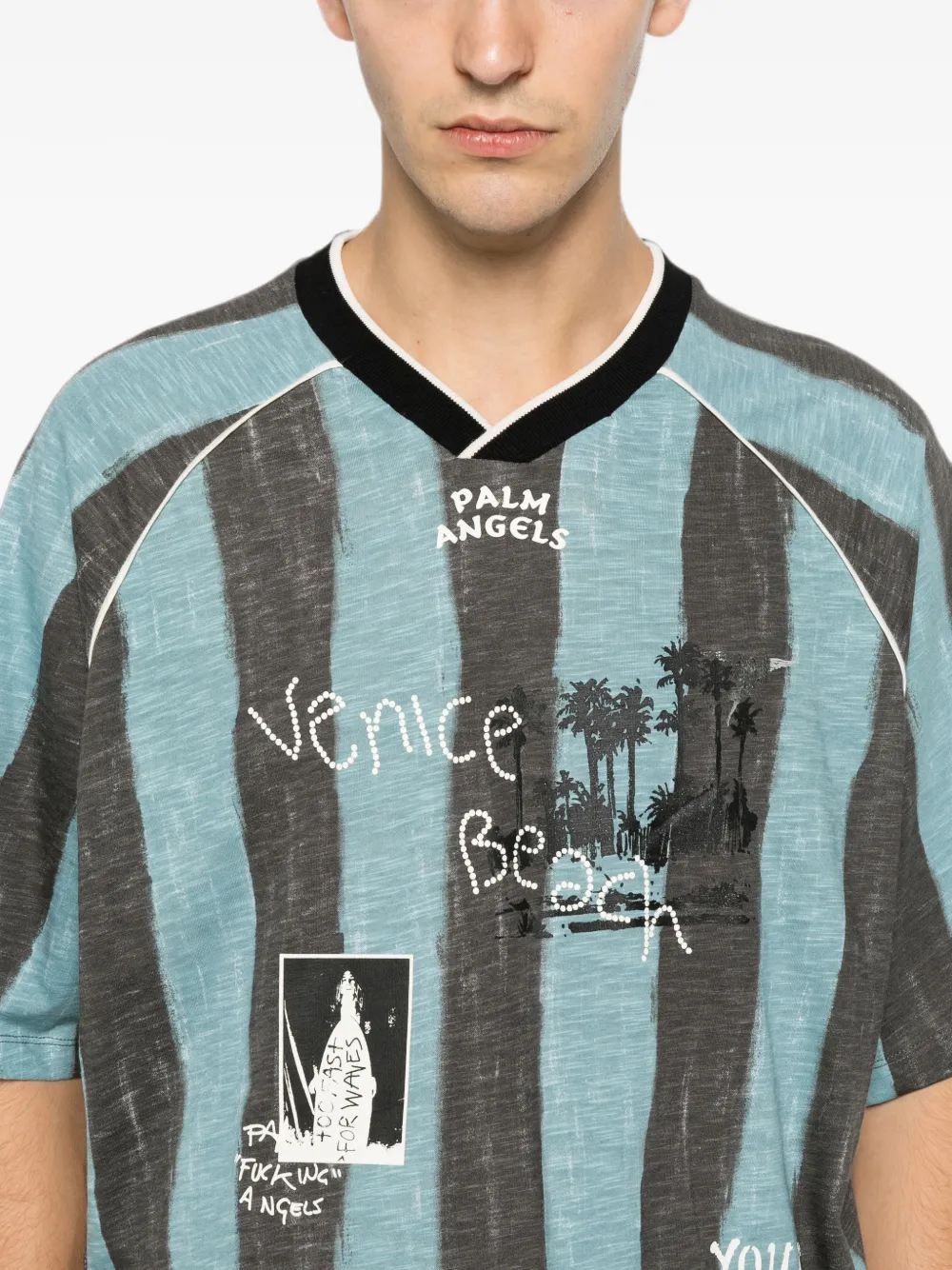 Palm Angels Gestreepte T-shirt met grafische print Blauw