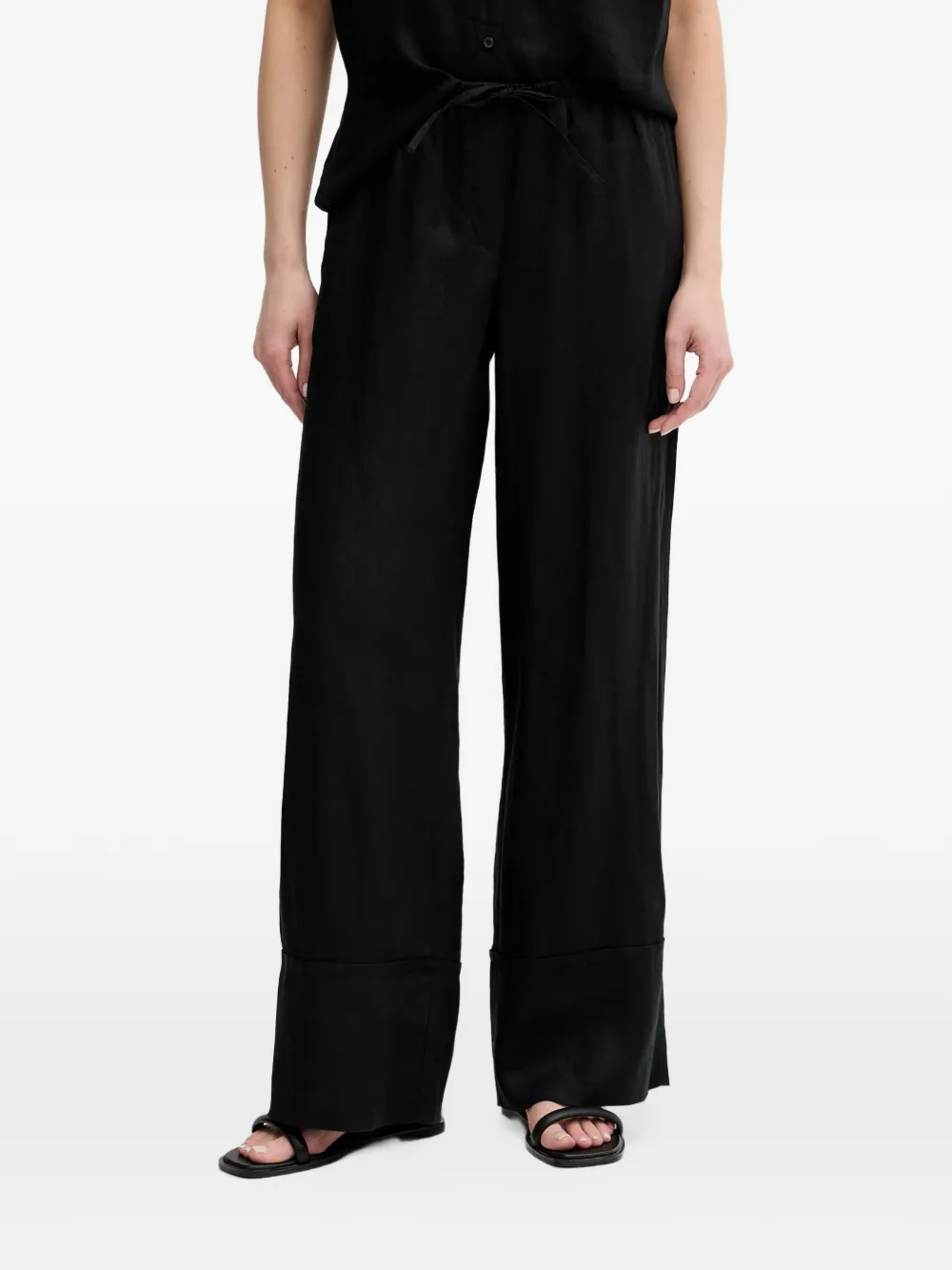 Benetton pantalon en lin à lien de resserrage - Noir