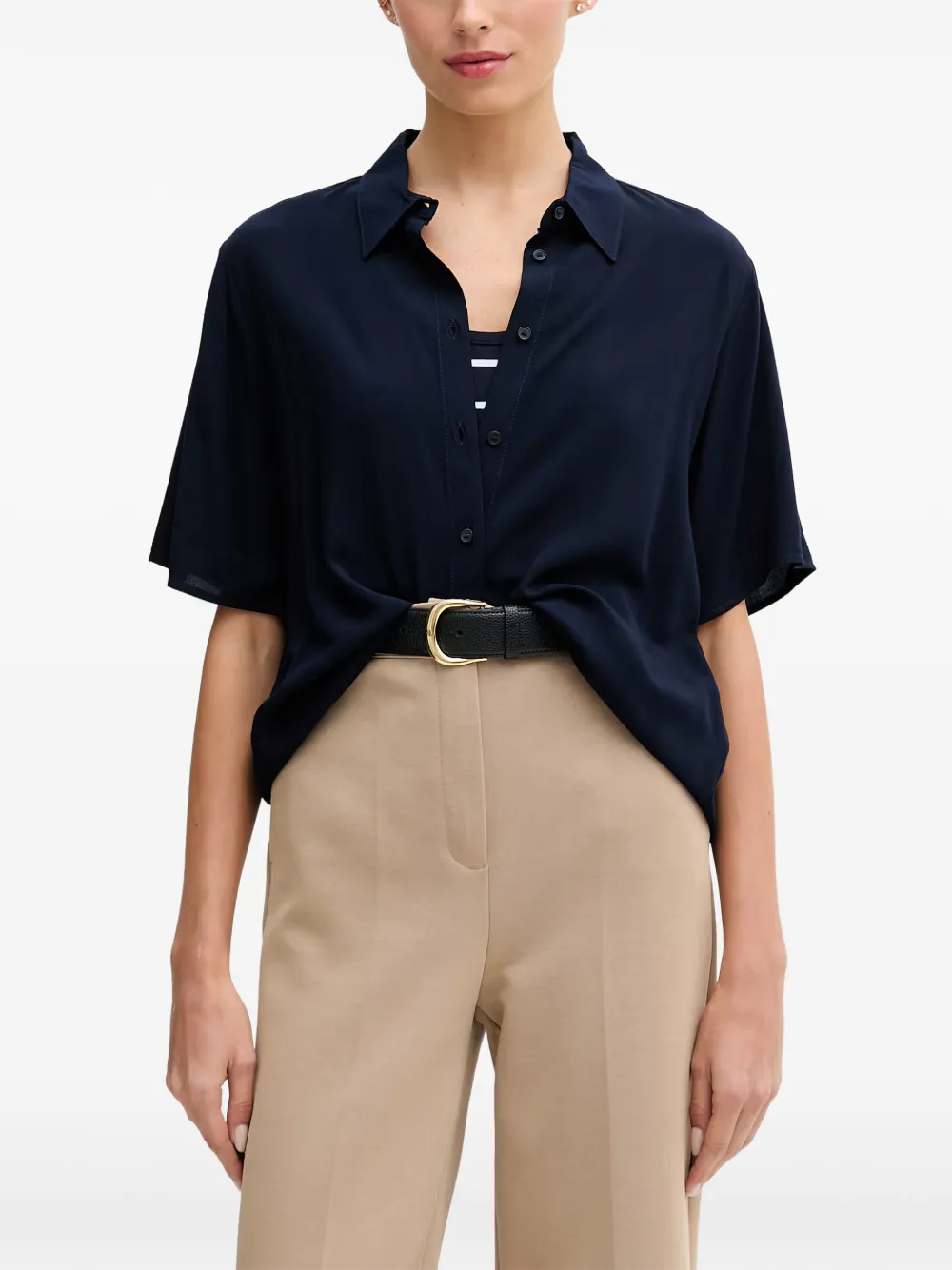 Benetton chemise boutonnée à manches courtes - Bleu Benetton chemise boutonnée à manches courtes - Bleu