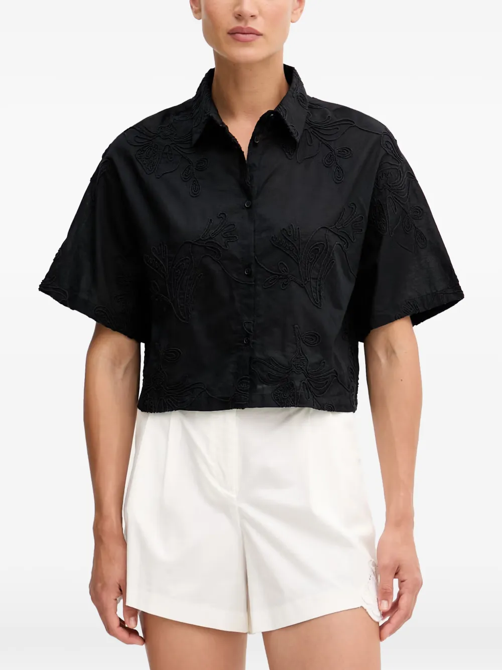 Benetton chemise crop à ornements - Noir Benetton chemise crop à ornements - Noir