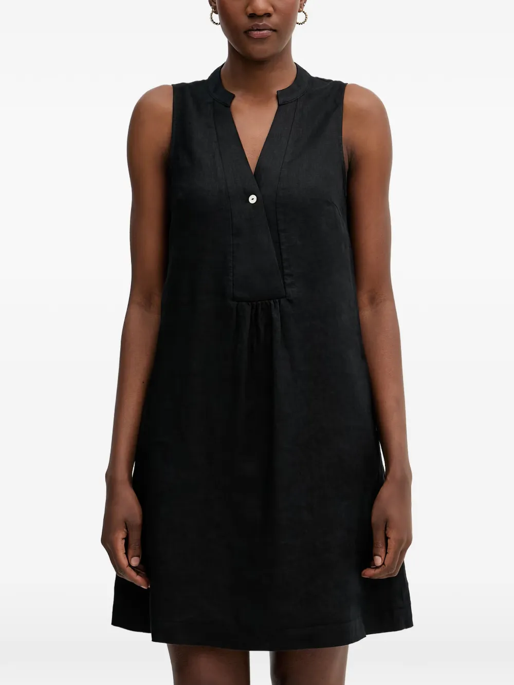 Benetton V-neck Sleeveless Mini Dress In Black