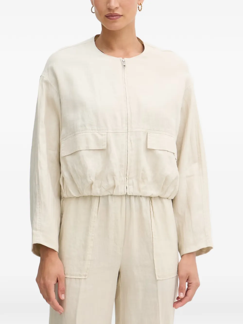 Benetton zip-up elasticated-hem bomber jacket - Nude