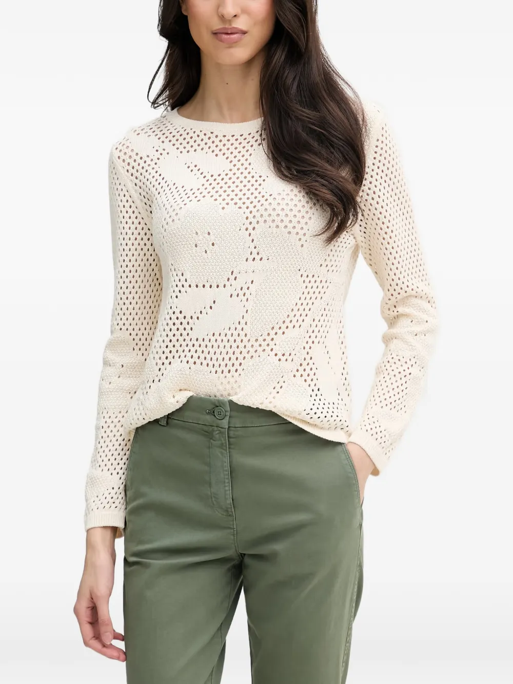 Benetton Opengebreide trui met bloemen-patroon Wit