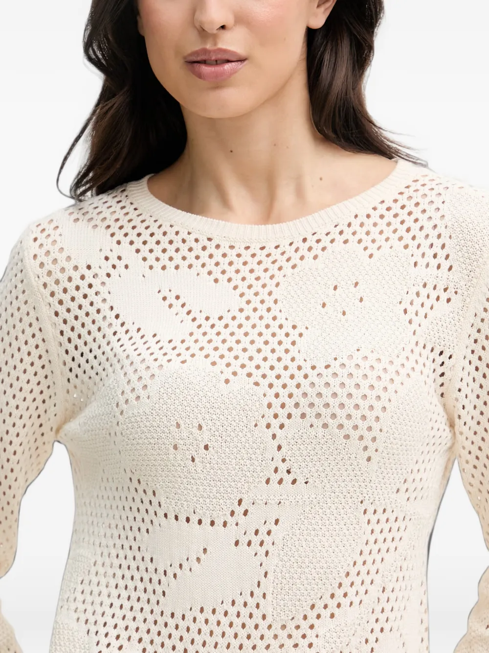 Benetton Opengebreide trui met bloemen-patroon Wit