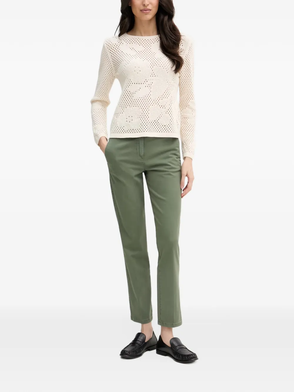 Benetton Opengebreide trui met bloemen-patroon Wit