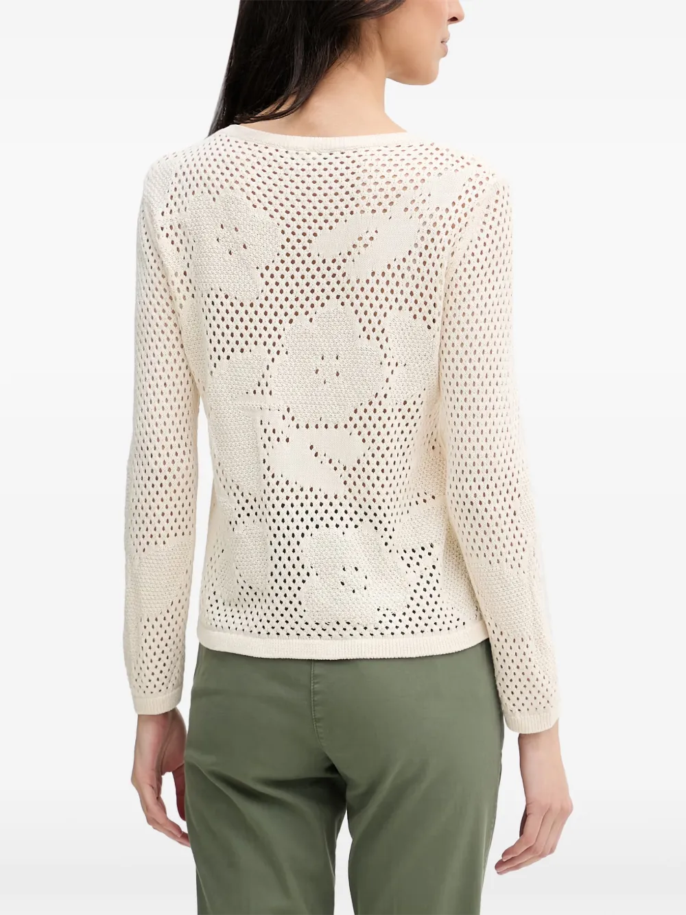 Benetton Opengebreide trui met bloemen-patroon Wit