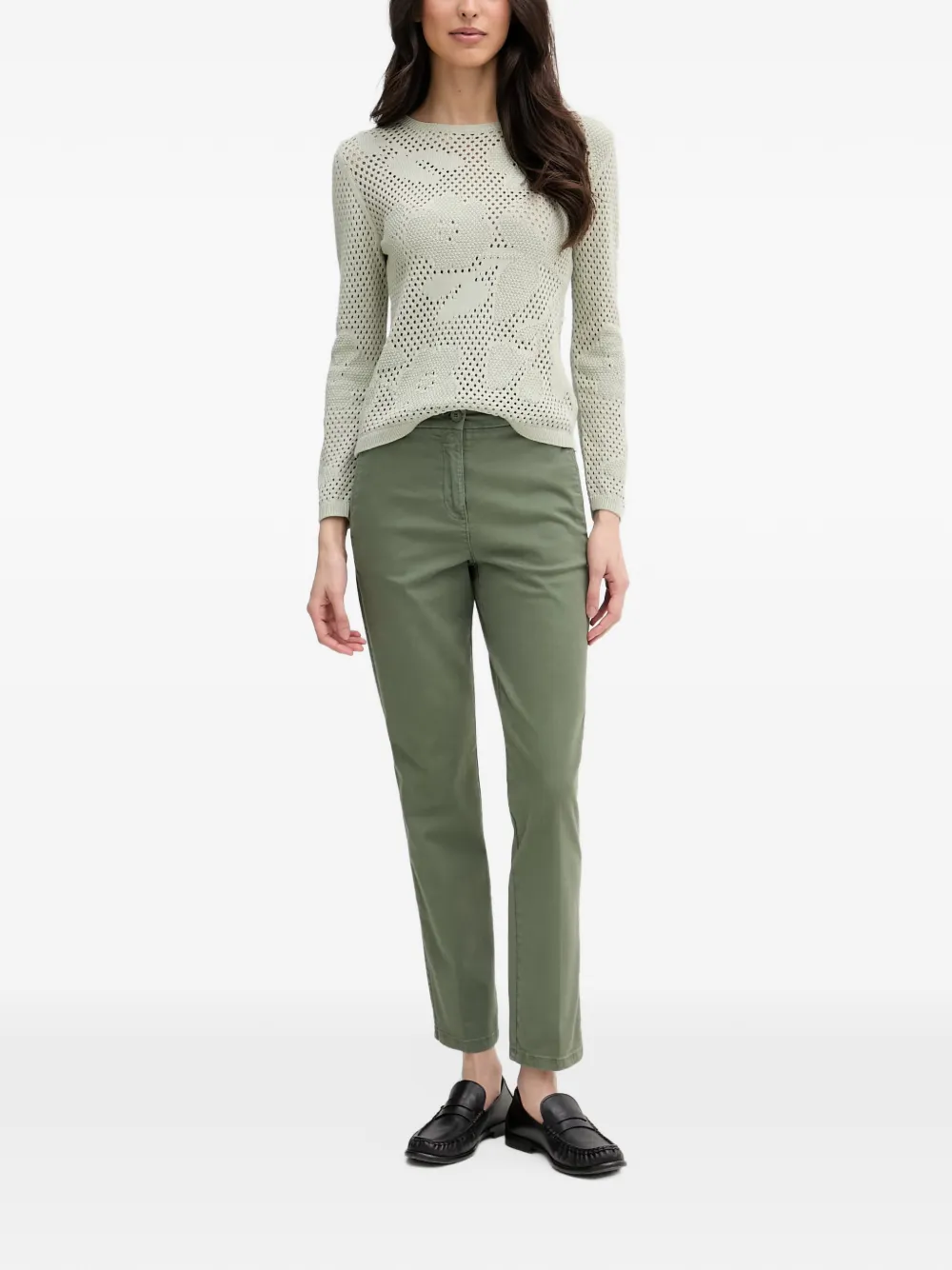 Benetton Gebreide trui met bloemen-intarsia Groen