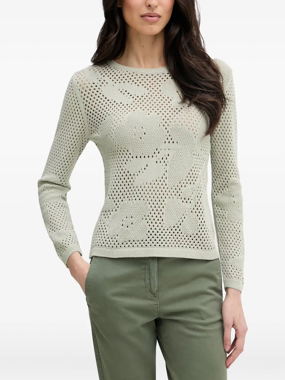 Benetton floral-intarsia open-knit sweater - Verde