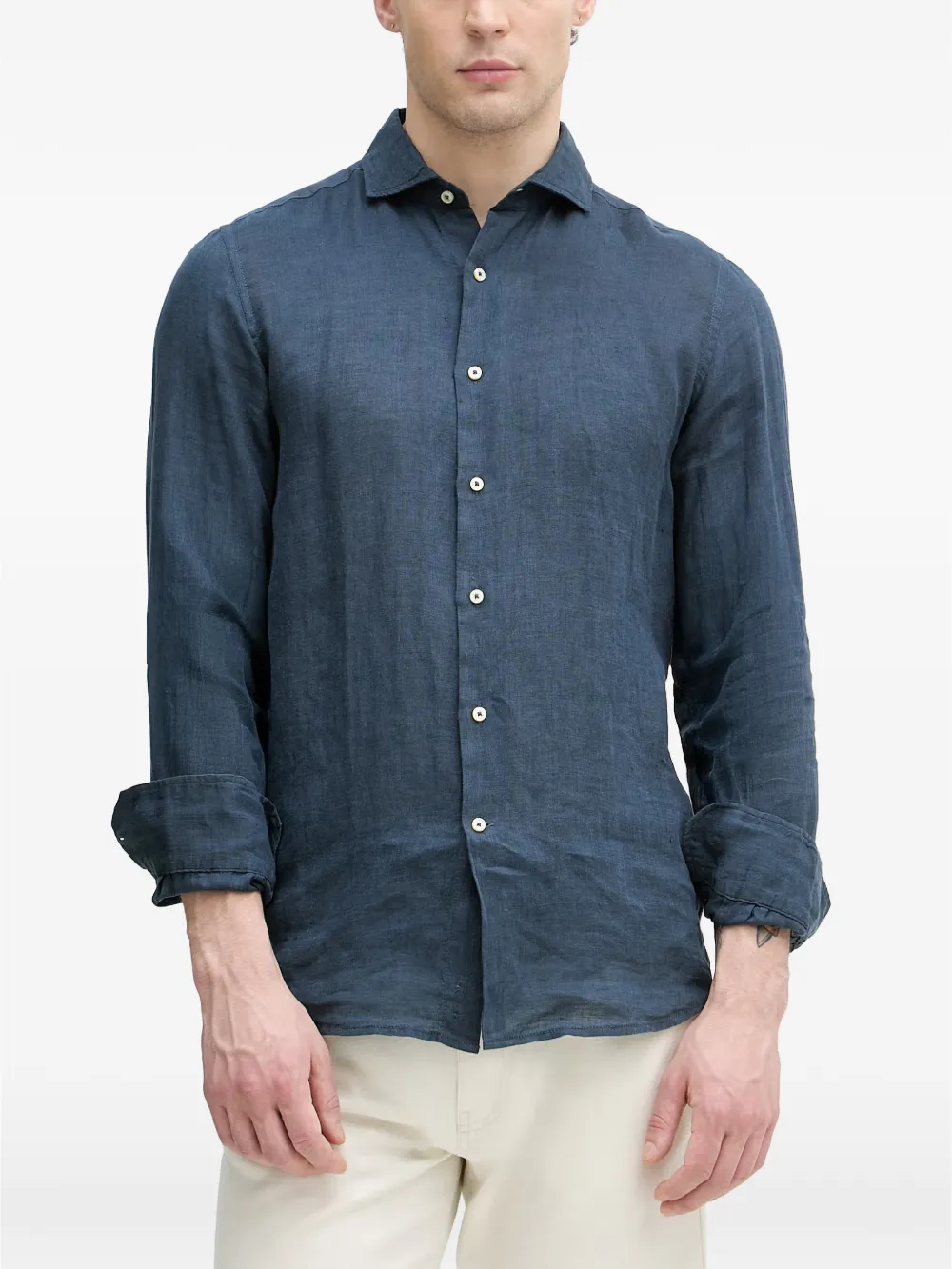 Benetton long-sleeved linen shirt - Bleu Benetton long-sleeved linen shirt - Bleu