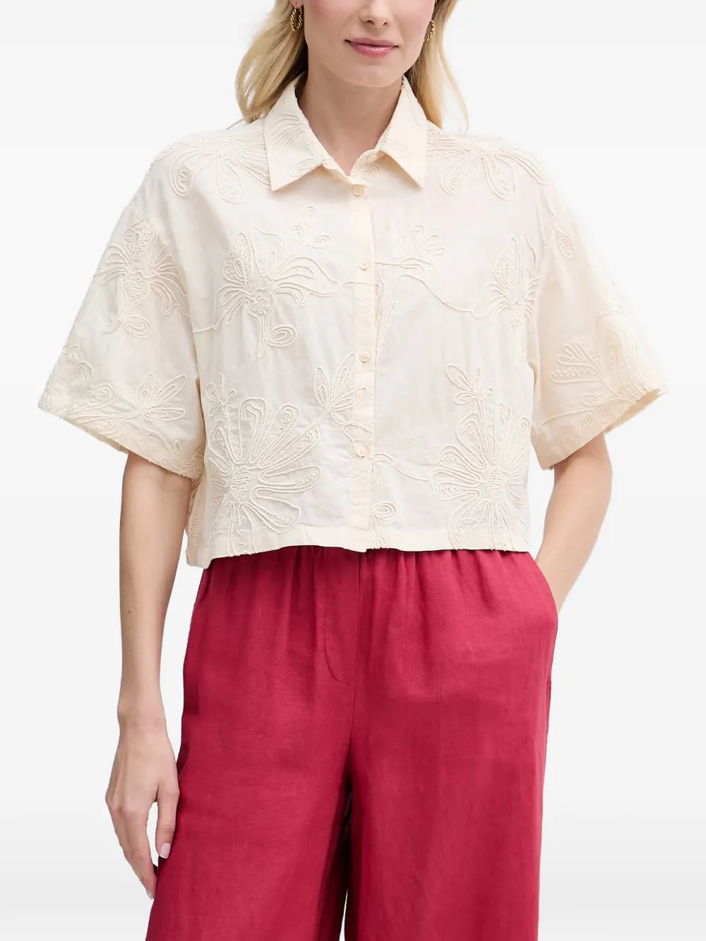Benetton chemise crop à ornements - Blanc Benetton chemise crop à ornements - Blanc