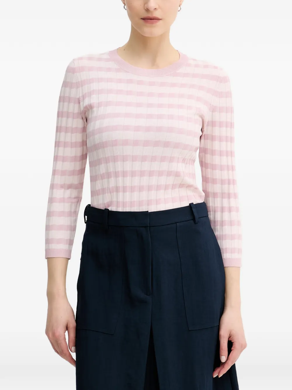 Benetton striped ribbed-knit sweater - Rose Benetton striped ribbed-knit sweater - Rose