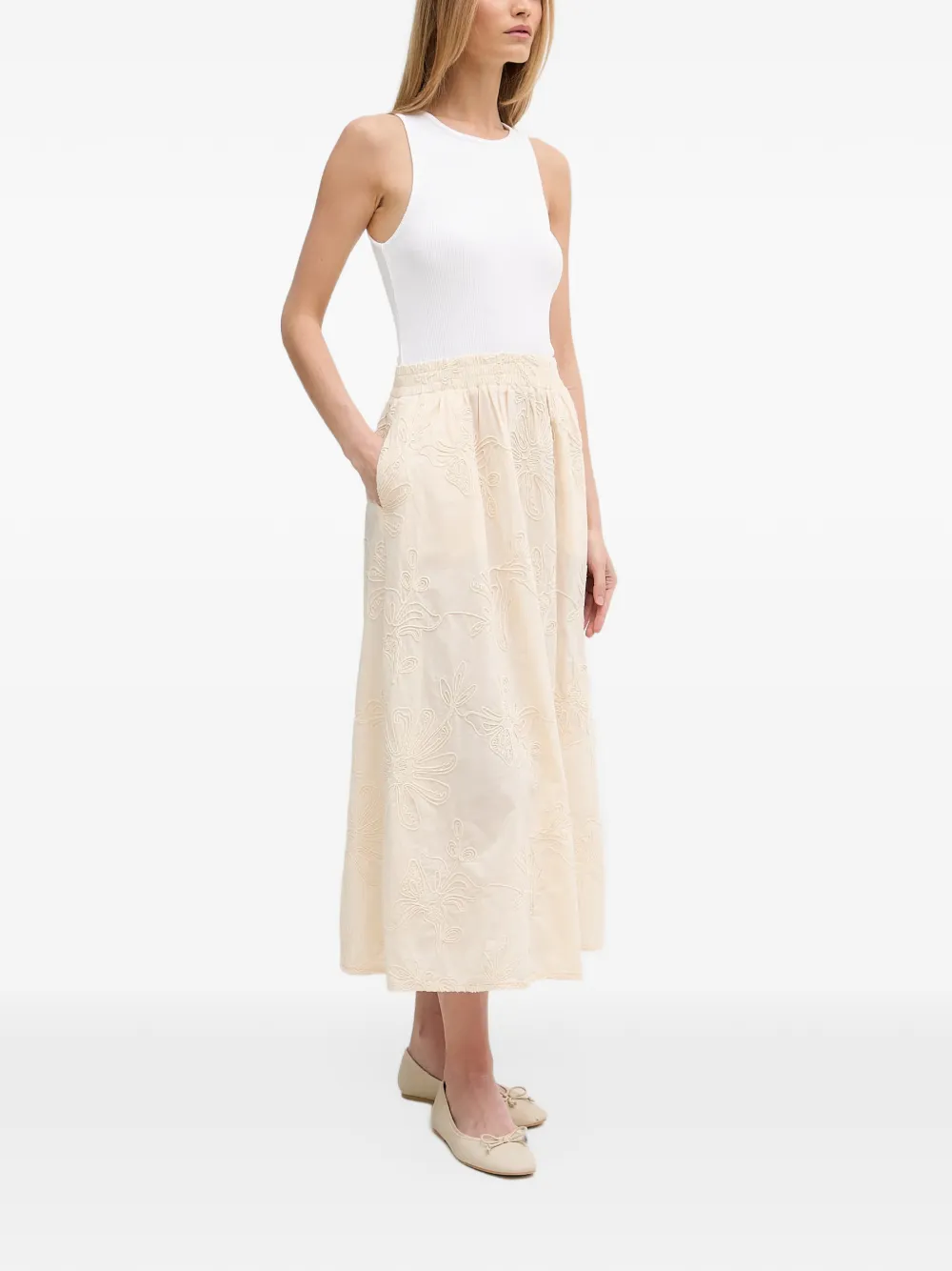 Benetton Jurk met geborduurde bloemen Beige