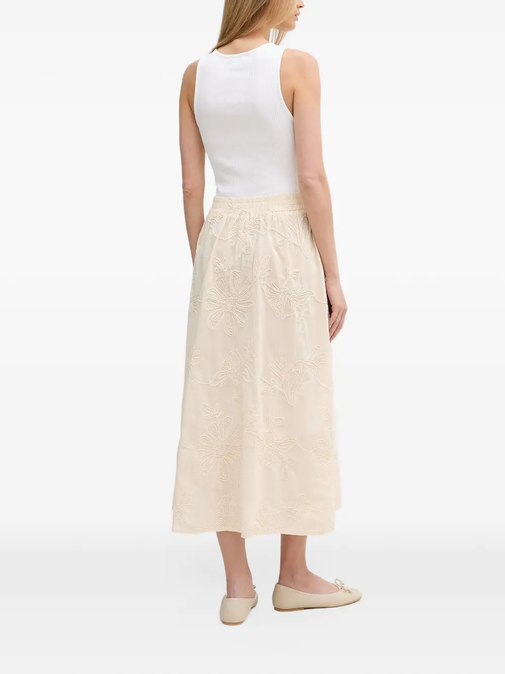 Benetton Jurk met geborduurde bloemen Beige