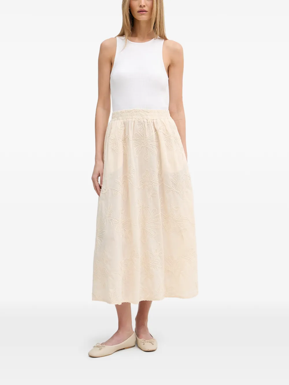 Benetton Jurk met geborduurde bloemen Beige
