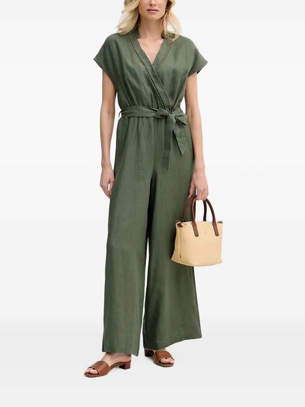 Benetton wrap-style ladder-stitch jumpsuit - Verde