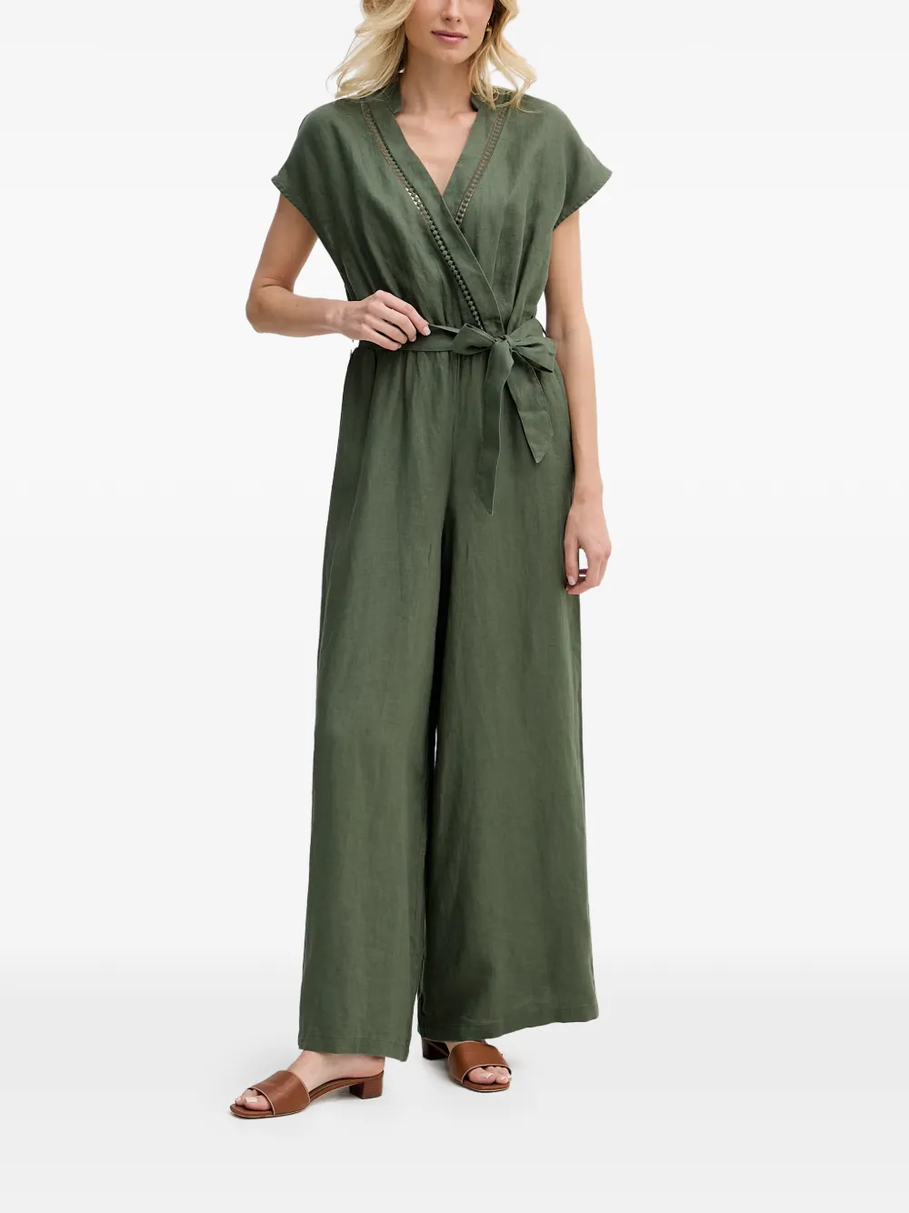 Benetton Jumpsuit im Wickelstil mit Leiterstich - Grün